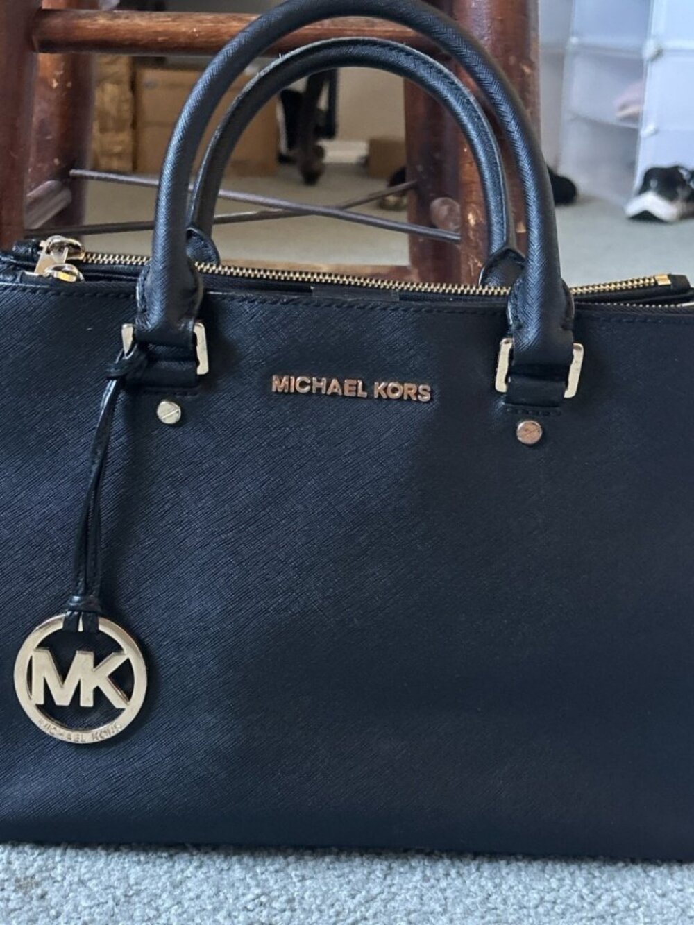 MICHAEL Michael Kors Sutton Medium Satchel Black Saffiano Leather Handbag Purse